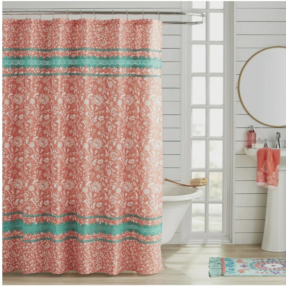 Pioneer Woman Mazie Multicolor Medallion Lace Shower Curtain-NEW!